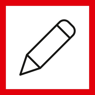 pencil icon A drawn pencil surrounded by a red square
