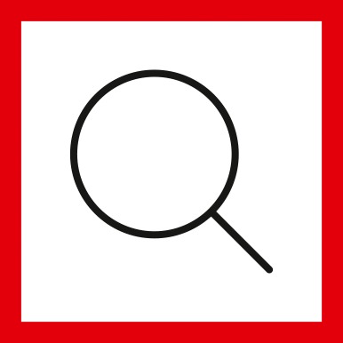 Magnifier icon A drawn magnifying glass surrounded by a red square